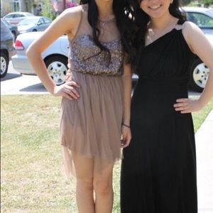 TAN/BEIGE PROM DRESS - sequins mesh